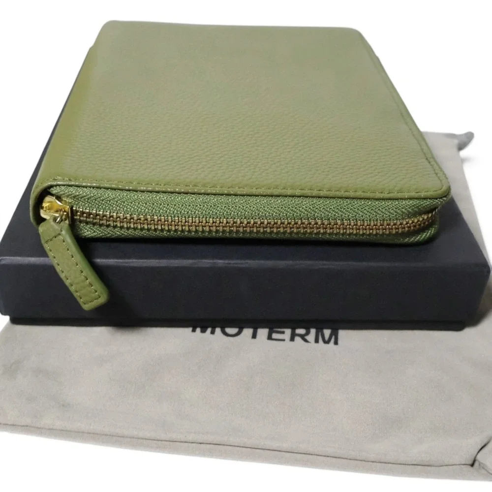 MOTERM Zip Around Planner Cover B6 Pebbled Leather Olive Green Folio